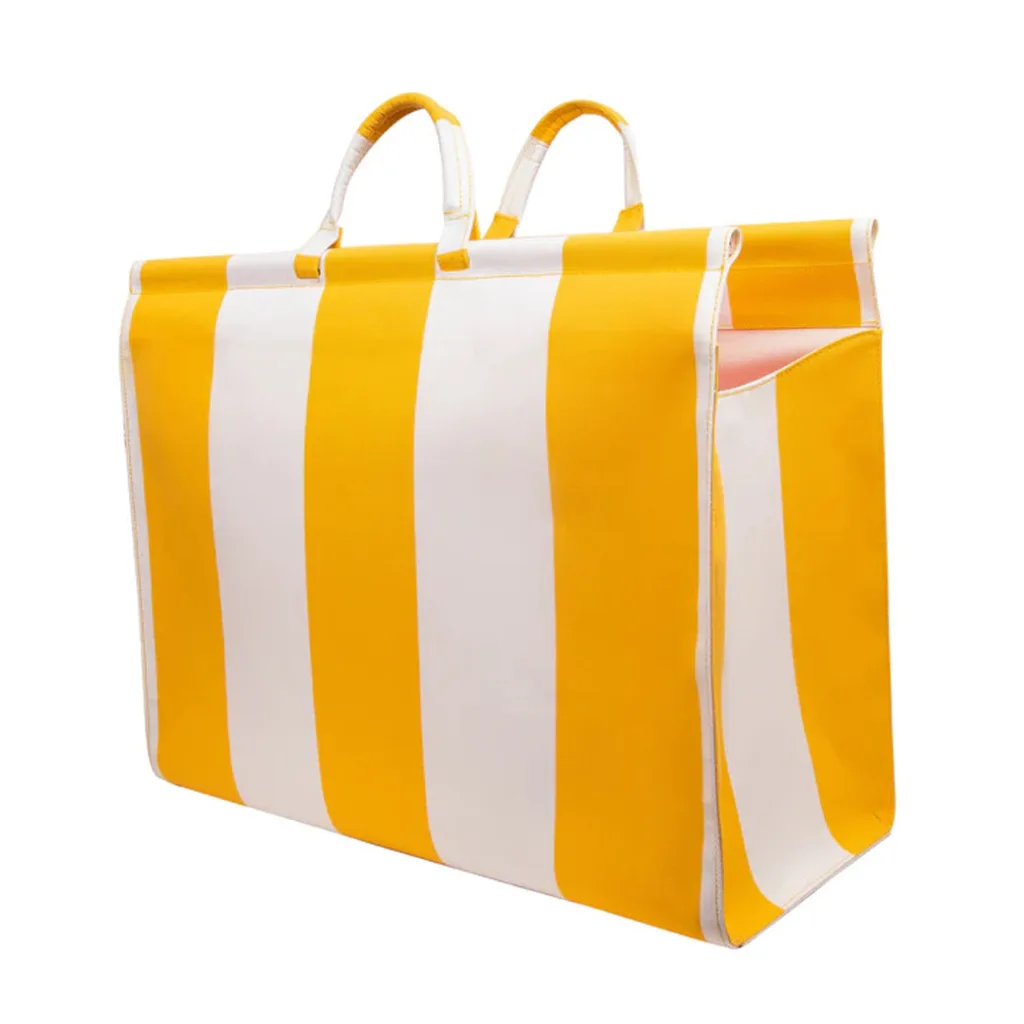 Blinq markasının büyük boy sarı ve beyaz renkli plaj çantası