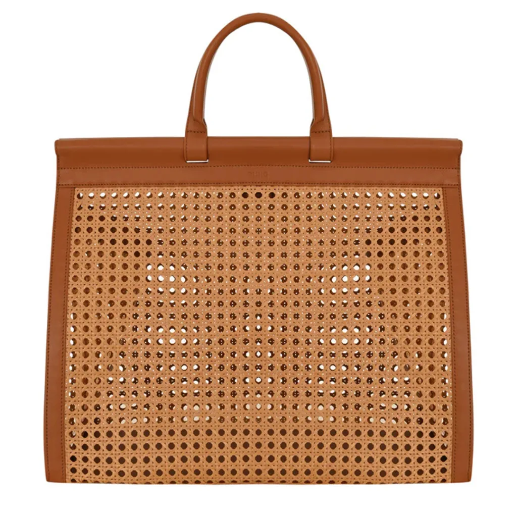 Blinq markasının kahverengi renk detaylı fileli plaj çantası