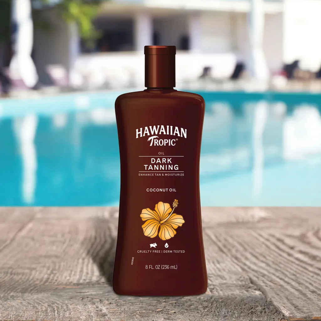 Hawaiian Tropic markasının kahverengi kutulu tanning oil hindistan cevizi aromalı bronzlaştırıcı