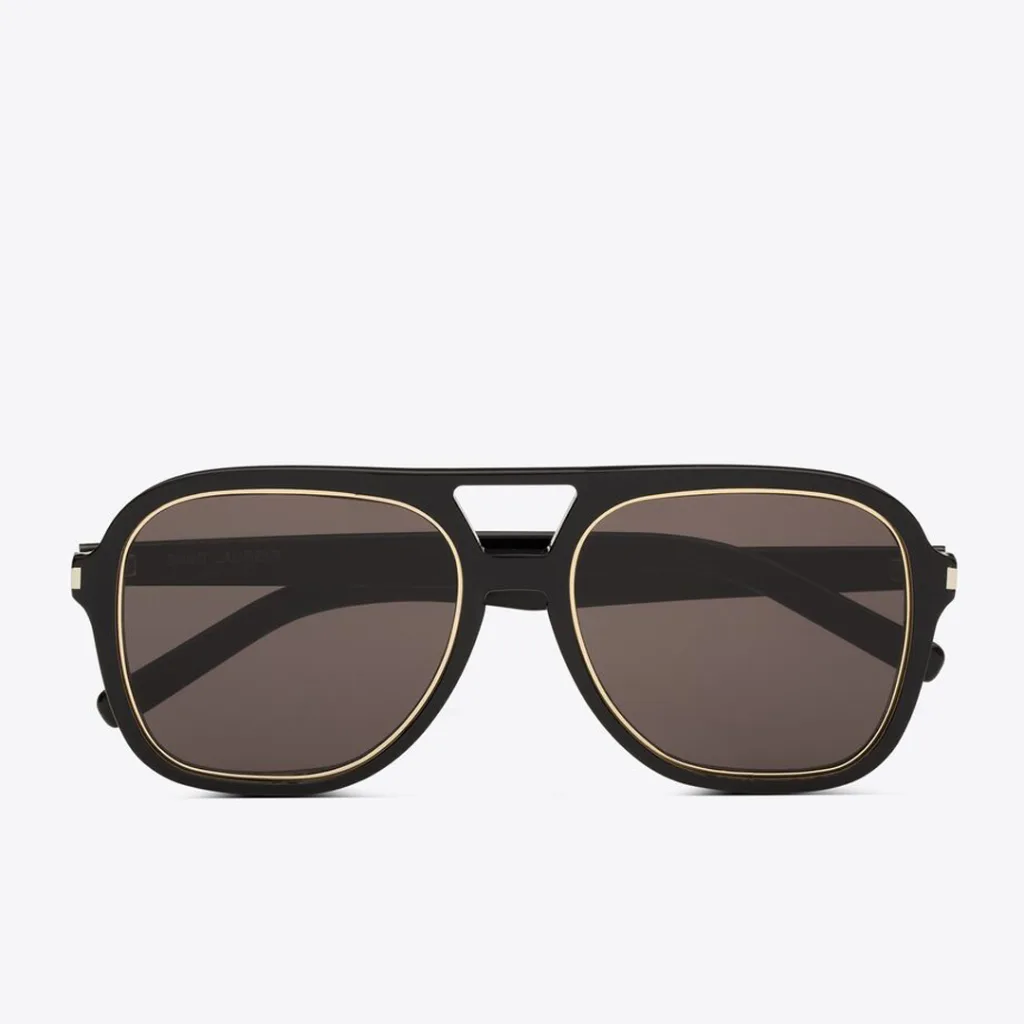 Saint Laurent markasının siyah renkli 2023 modasına uygun aviator çerçeveli güneş gözlükleri