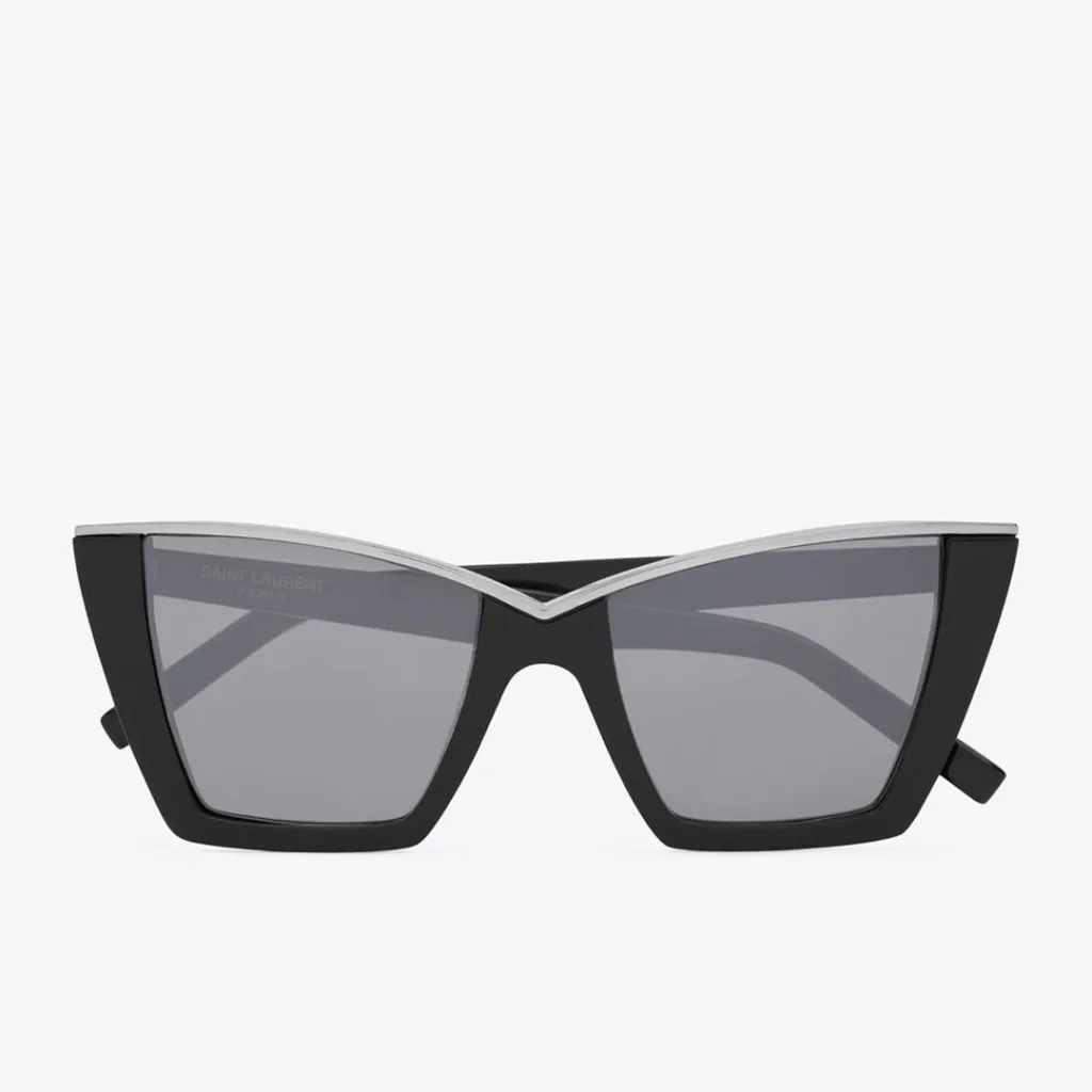 Saint Laurent markasının siyah beyaz renkli 2023 cat eye çerçeve modasına uygun gözlüğü