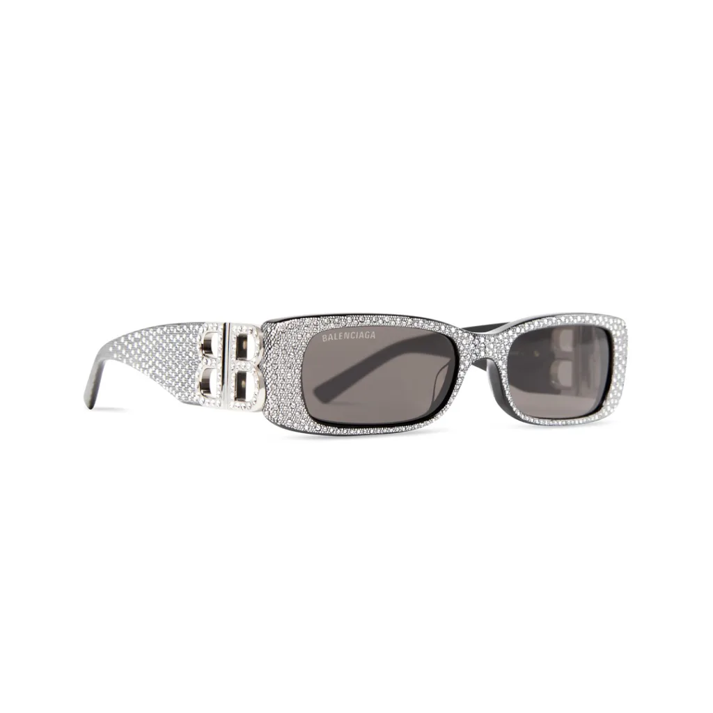 Balenciaga markasının taşlı 2023 dikdörtgen çerçeve modasına uygun gözlüğü