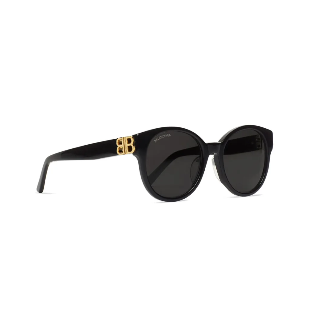 Balenciaga markasının siyah renkli 2023 modasına uygun yuvarlak çerçeveli güneş gözlükleri