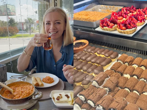 Alaçatı’da kahvaltı restoranı. Ve tatlı var.
