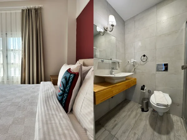 Another pic of a room and a nice bathroom.
